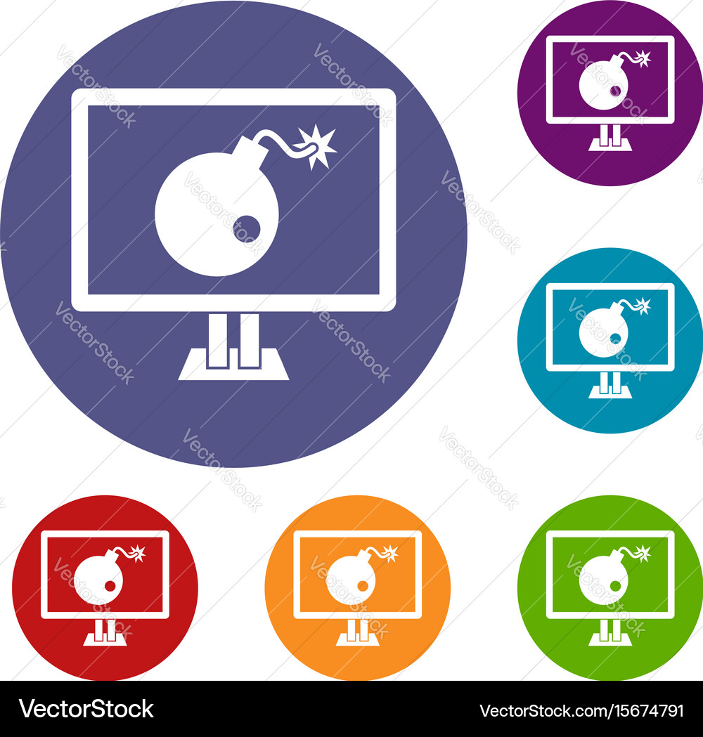 Bomb on computer monitor icons set vector image