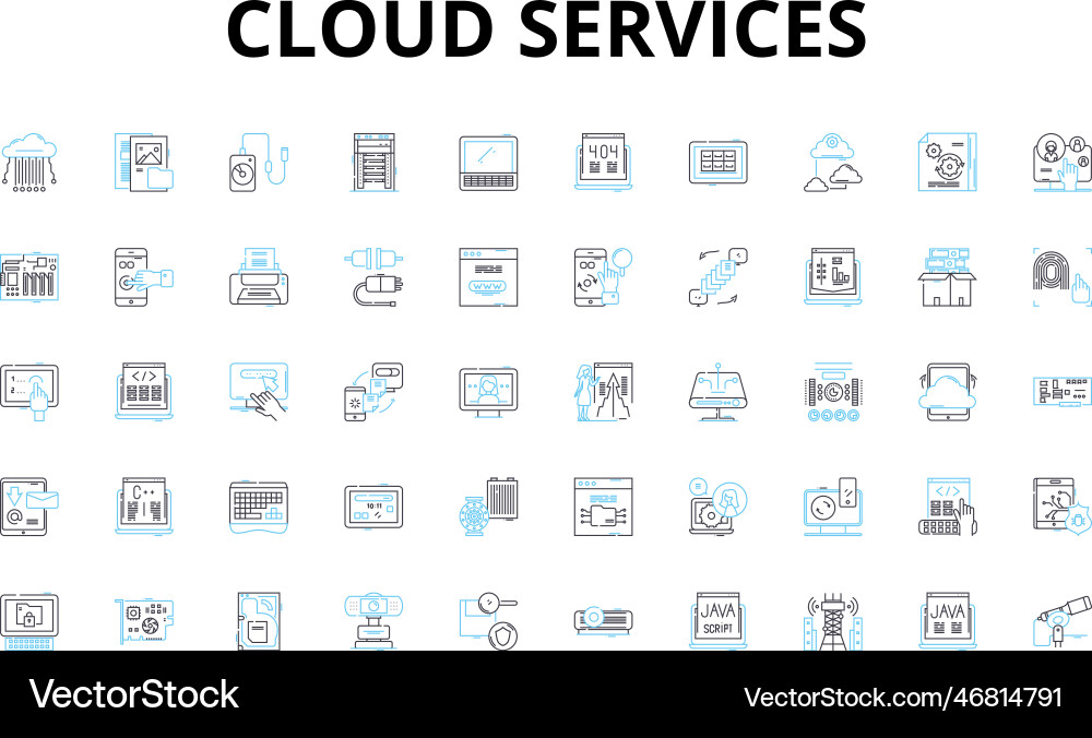 Cloud services linear icons set integration Vector Image