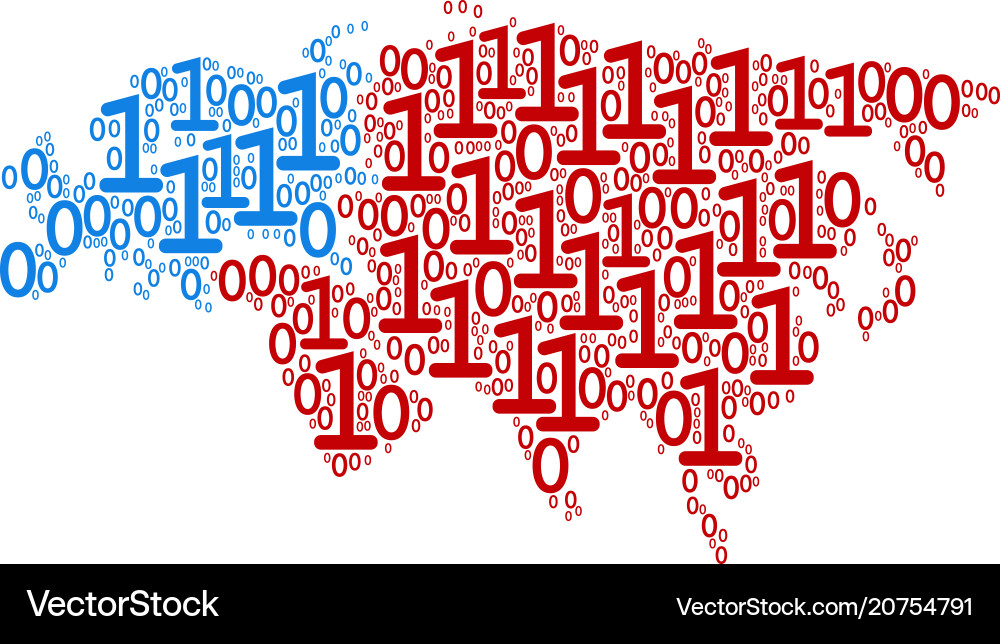 Europe and asia map mosaic of binary digits Vector Image