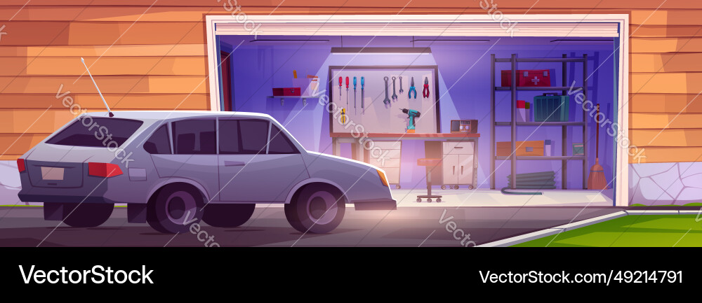 Garage room cartoon interior with tool storage vector image