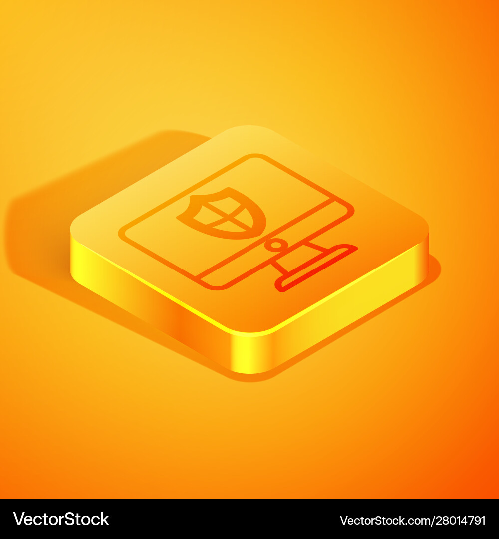 Isometric line computer monitor and shield icon Isometric line computer monitor and shield icon vector image