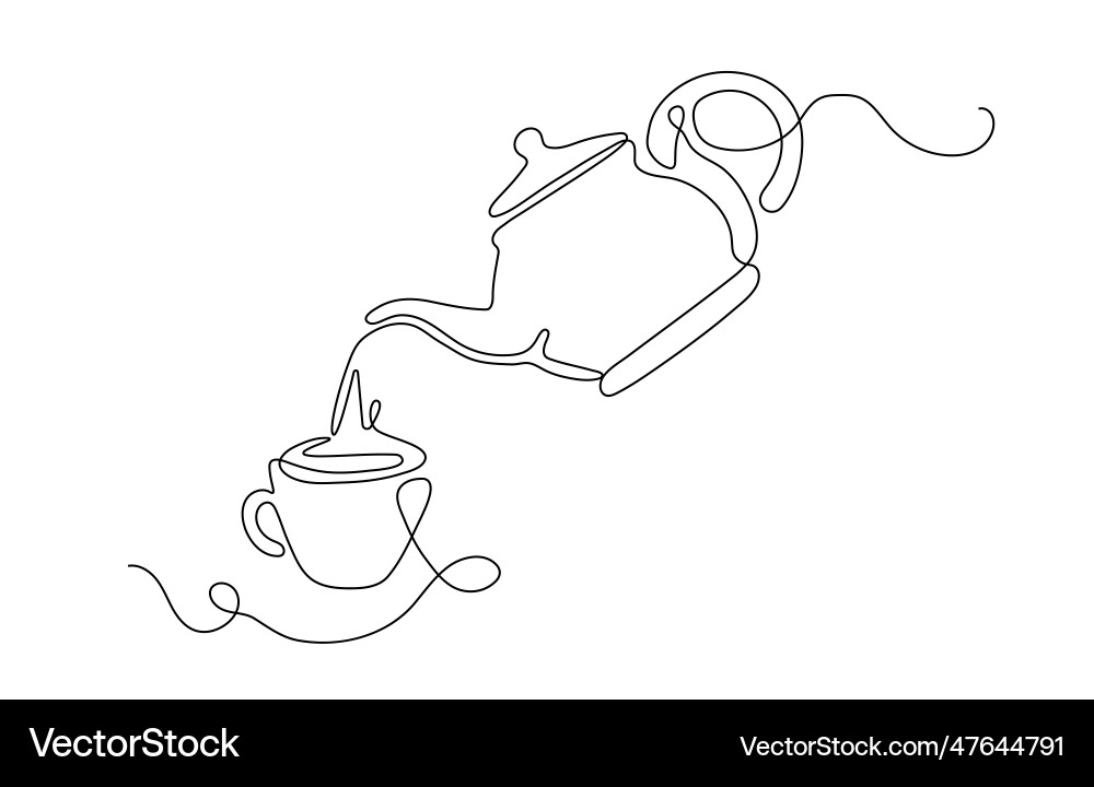 Kettle with cup continuous line Kettle with cup continuous line vector image