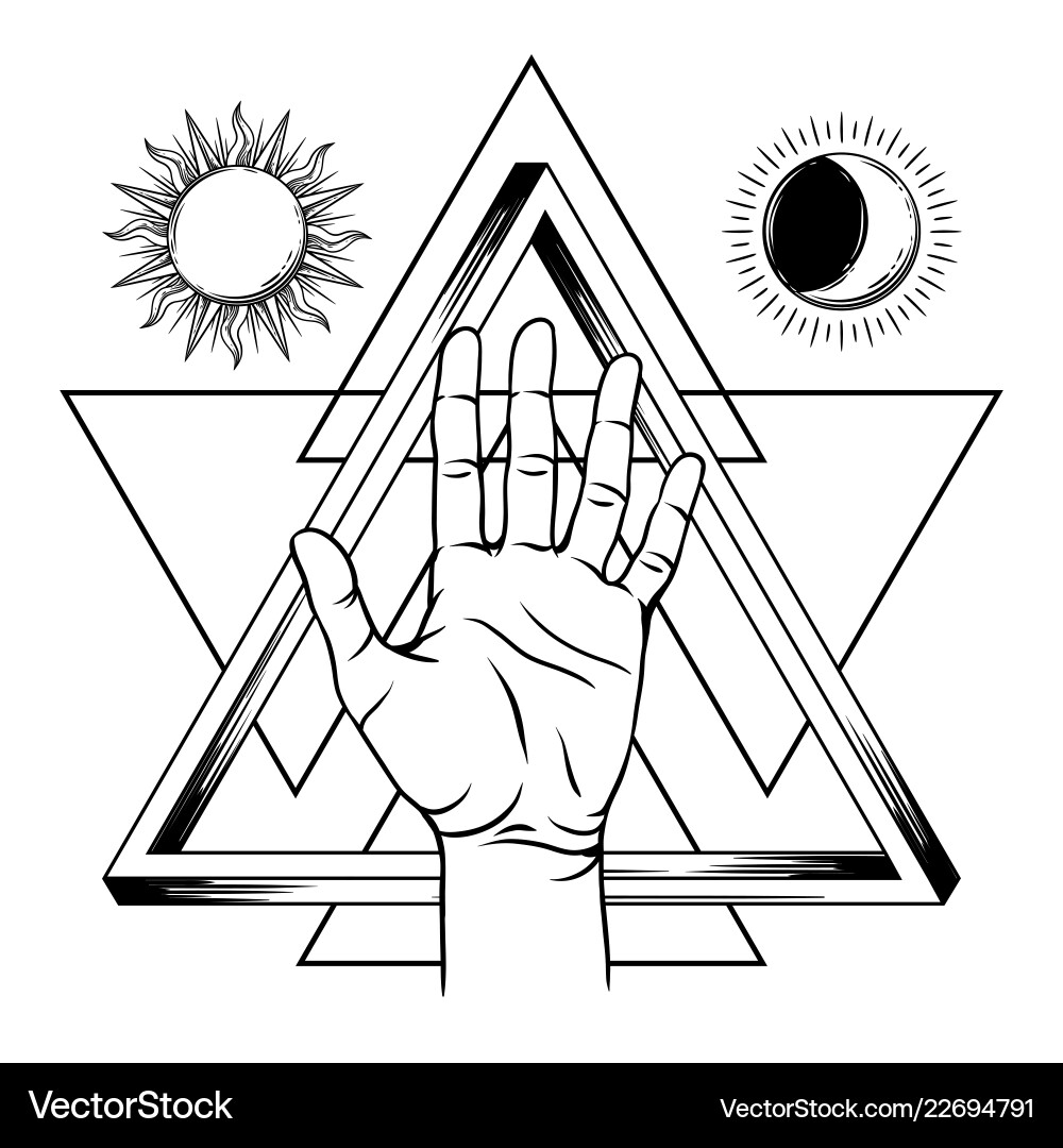 Open hand with infinite triangle symbol vector image