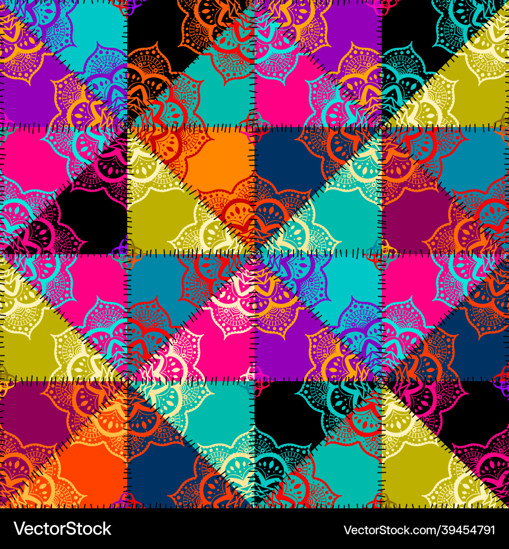 Patchwork textile pattern seamless quilting Patchwork textile pattern seamless quilting Vector Image