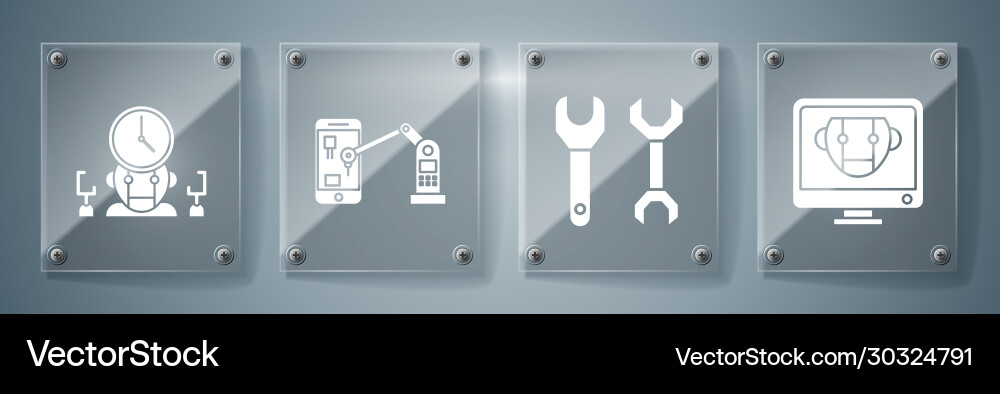 Set bot spanner industrial machine robotic robot Set bot spanner industrial machine robotic robot Vector Image