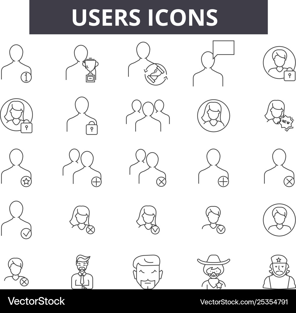 Users line icons signs set linear Users line icons signs set linear vector image