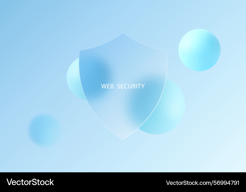 Web security shield with floating 3d spheres Web security shield with floating 3d spheres vector image