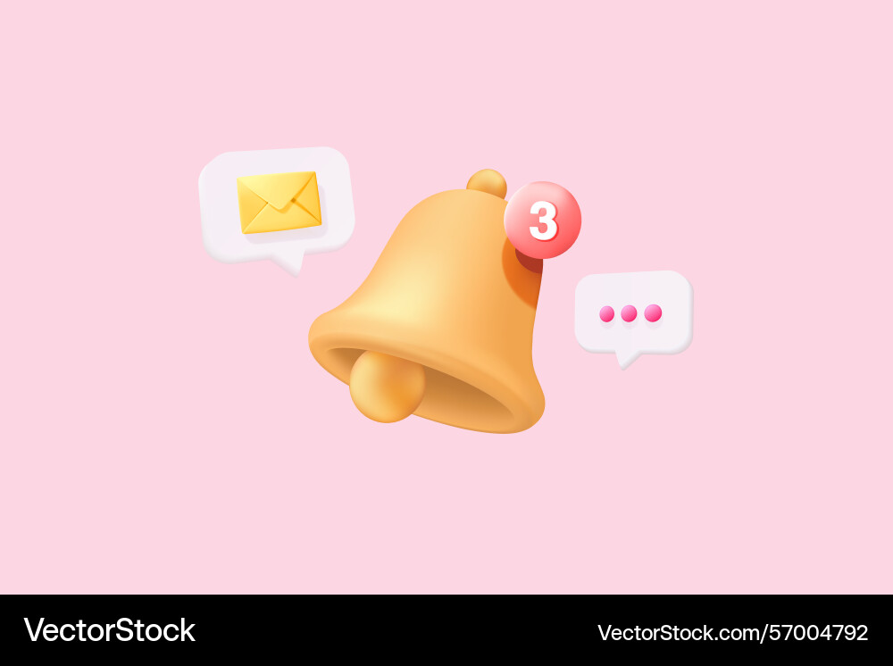 3d minimal notification bell icon with color Vector Image