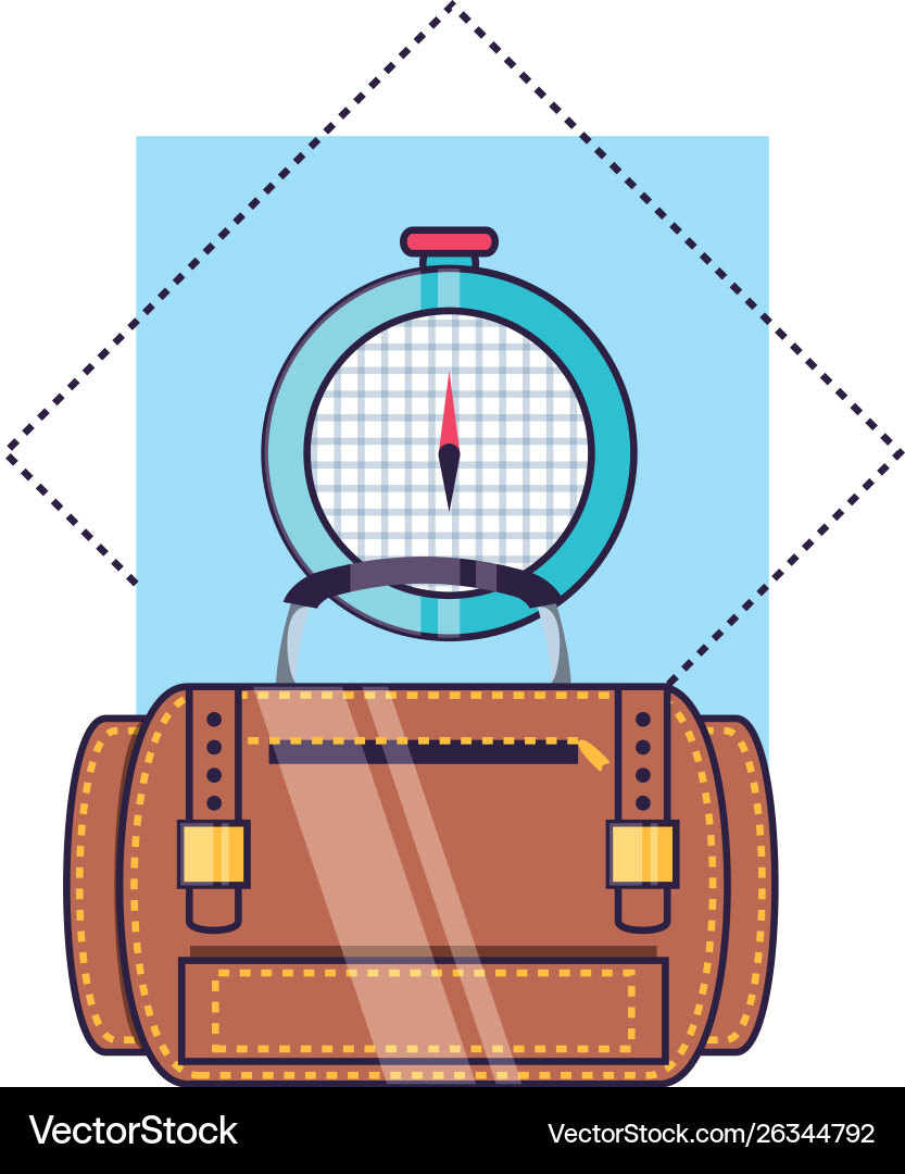 Compass guide device with suitcase Compass guide device with suitcase Vector Image