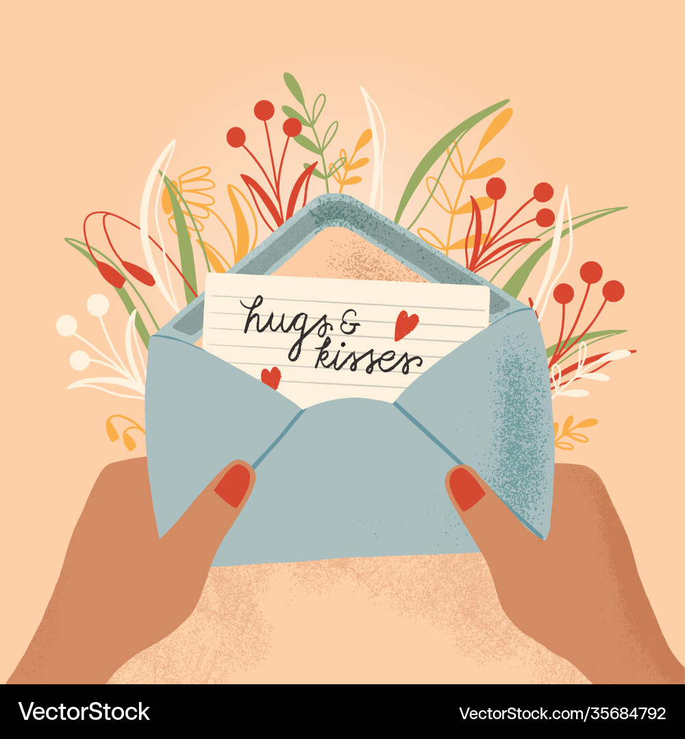 Envelope with love letter and hands colorful Envelope with love letter and hands colorful vector image