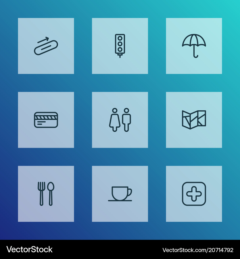 Information icons line style set with meal map Information icons line style set with meal map vector image