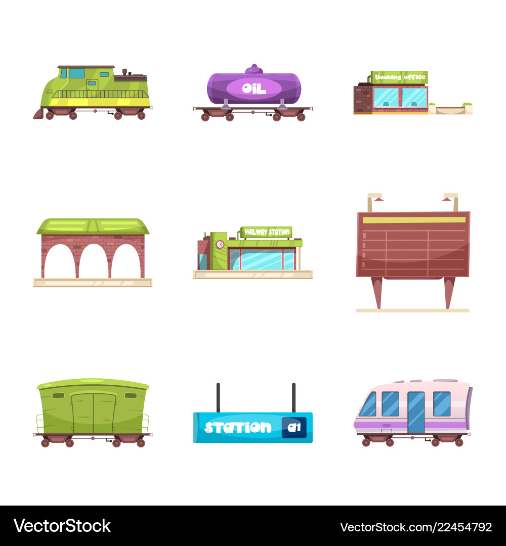 Isolated object of train and station sign set Isolated object of train and station sign set vector image