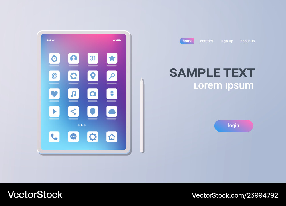 Realistic tablet pc mobile application icons ui Vector Image