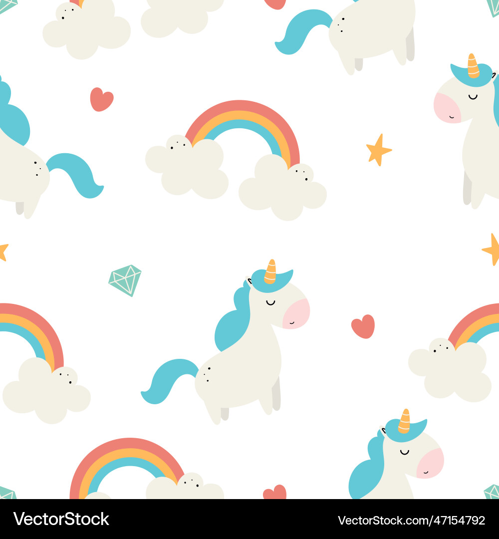 Seamless pattern with magic unicon and rainbow Seamless pattern with magic unicon and rainbow vector image