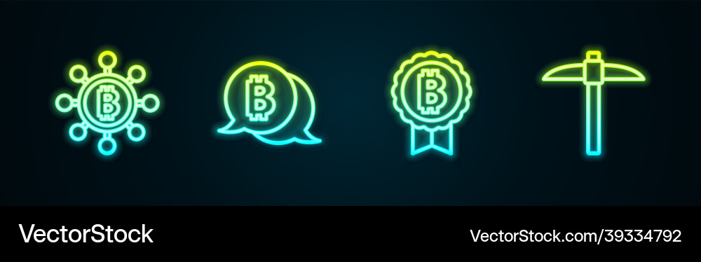 Set line blockchain technology bitcoin Vector Image