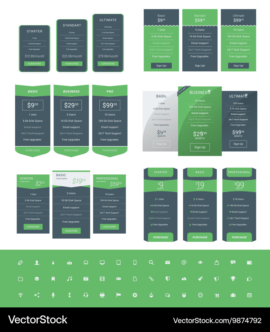 Set of pricing table design templates for websites vector image