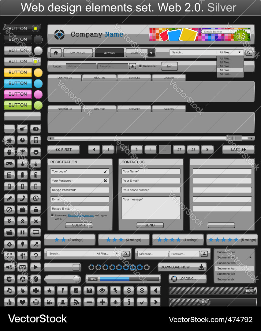 Silver Website Elemente Vektorbild