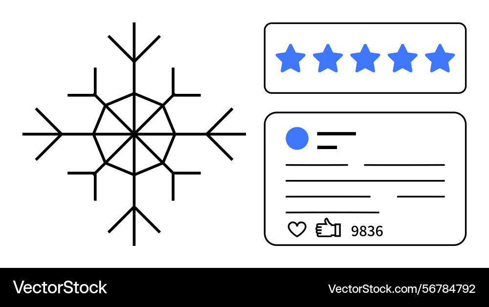 Snowflake with social media and rating icons Snowflake with social media and rating icons Vector Image