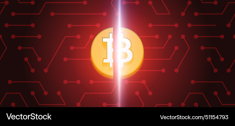 Bitcoin halving coin on red background Bitcoin halving coin on red background vector image