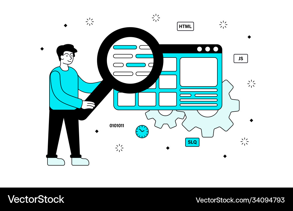 Data searching concept with a guy l Data searching concept with a guy l vector image