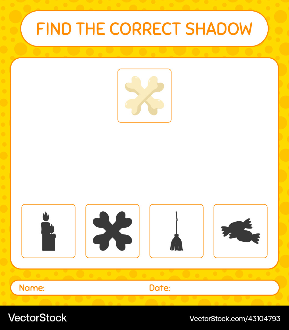 Find the correct shadows game with bone worksheet Vector Image