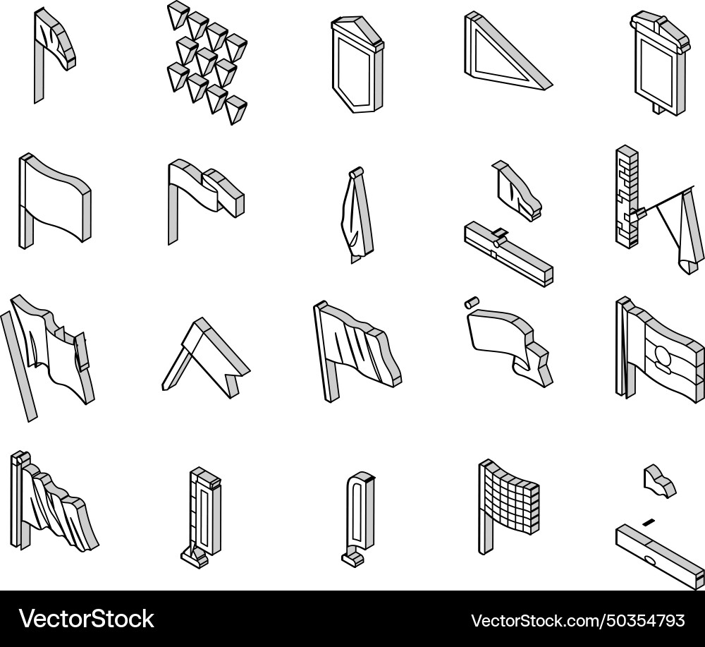 Flag start web pennant map isometric icons set vector image