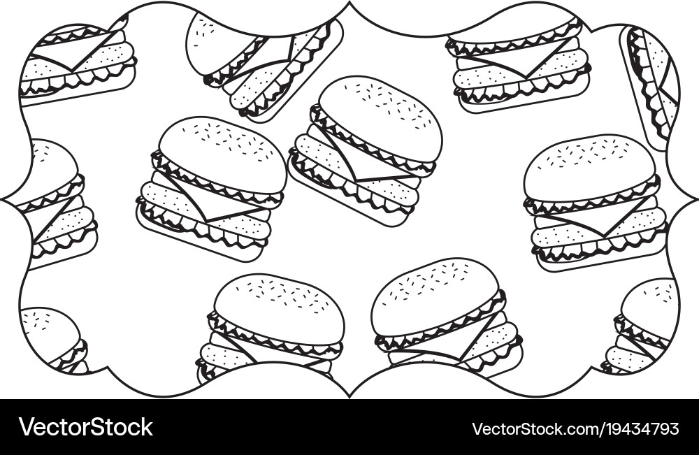 Frame with hamburgers pattern background Vector Image