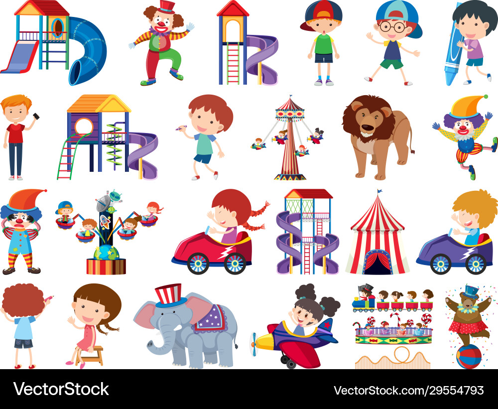 Large set isolated objects theme circus Large set isolated objects theme circus Vector Image