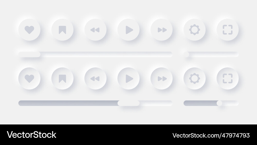 Neumorphic media video player light ui design vector image