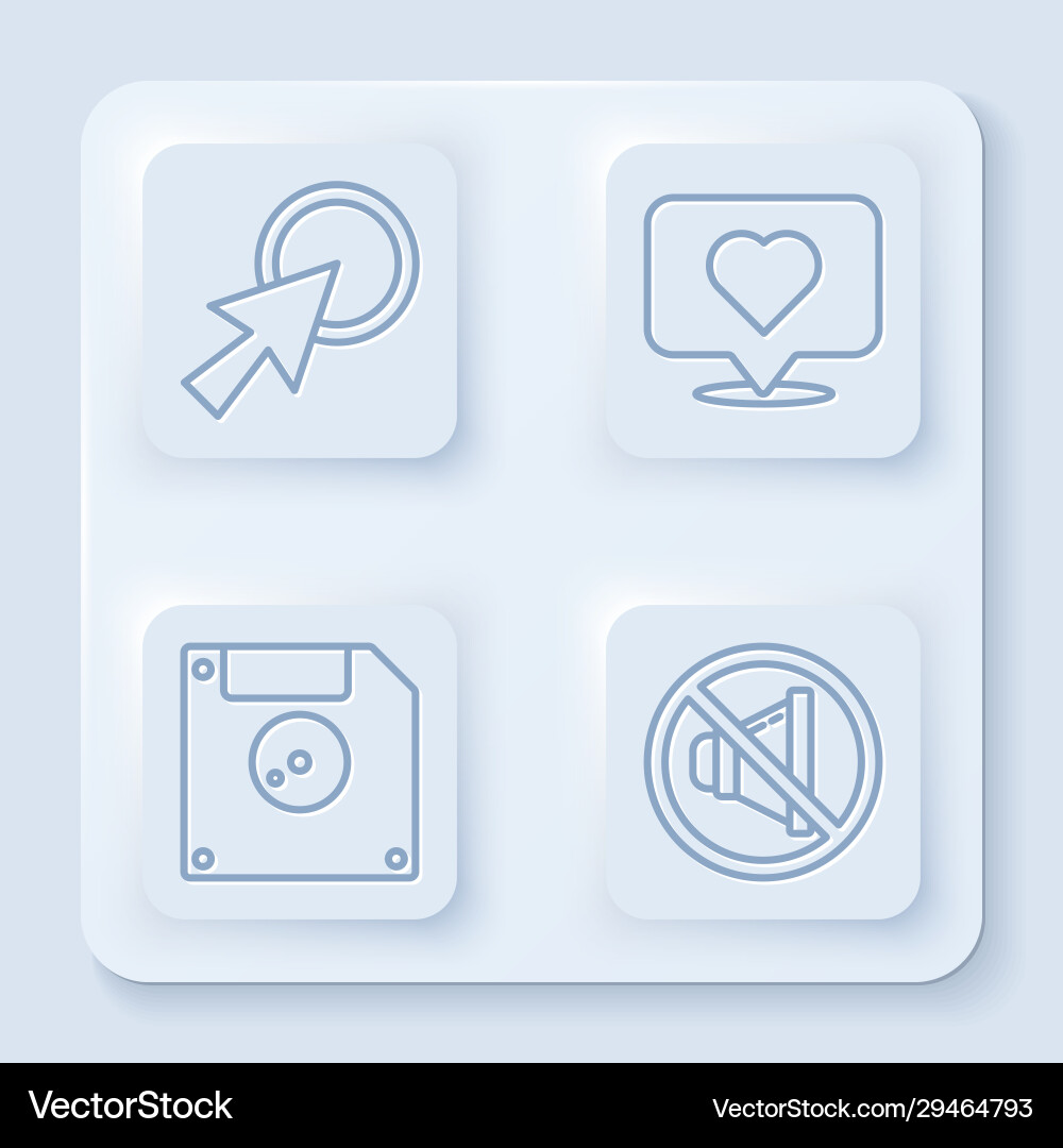 Set line arrow cursor like and heart floppy disk Set line arrow cursor like and heart floppy disk vector image