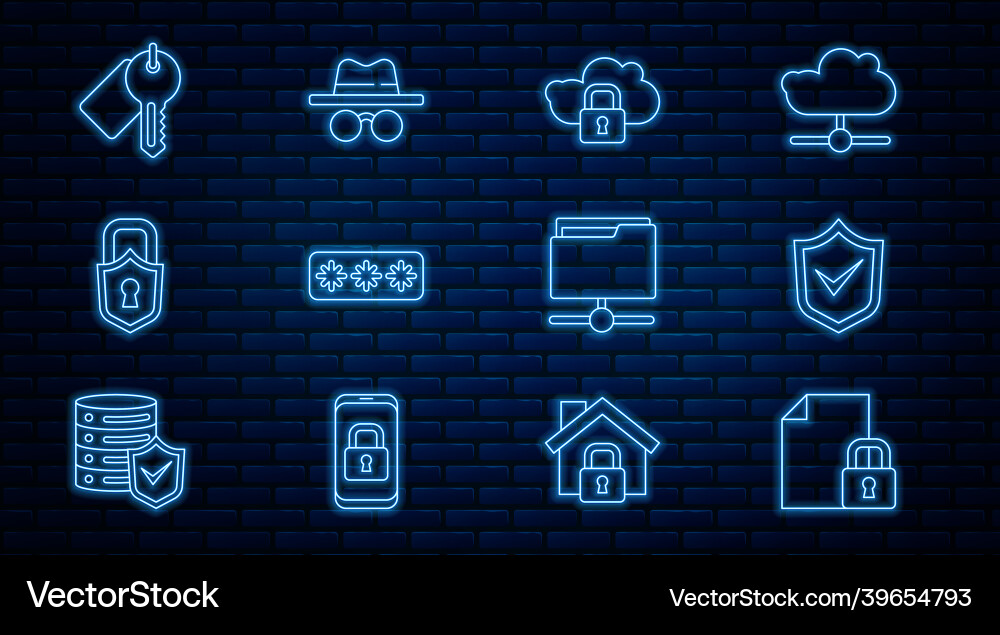 Set line document and lock shield with check mark Set line document and lock shield with check mark Vector Image