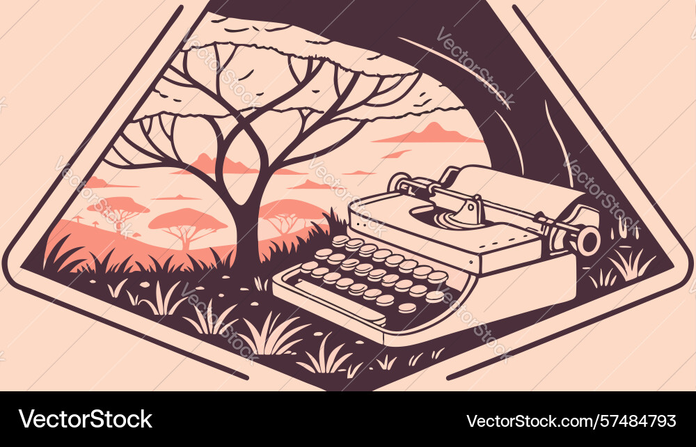 Typewriter in triangle frame with trees design vector image