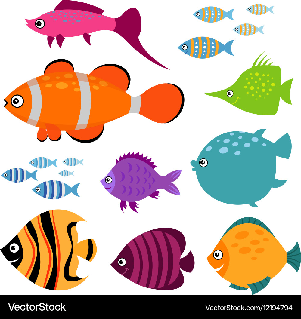 Colorful Fish Set - Aquatic Cartoon Vector Image