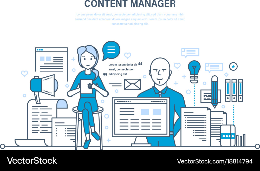 Content manager work on writing processing text Vector Image