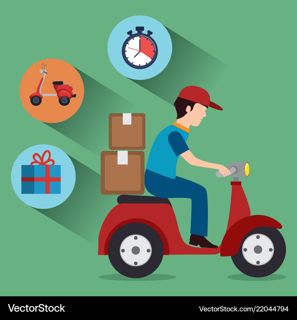 Delivery service worker character with set icons Vector Image