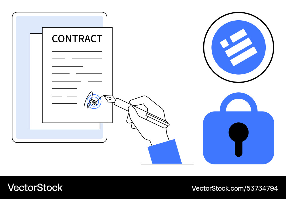 Digital document signing and security with pen Digital document signing and security with pen vector image