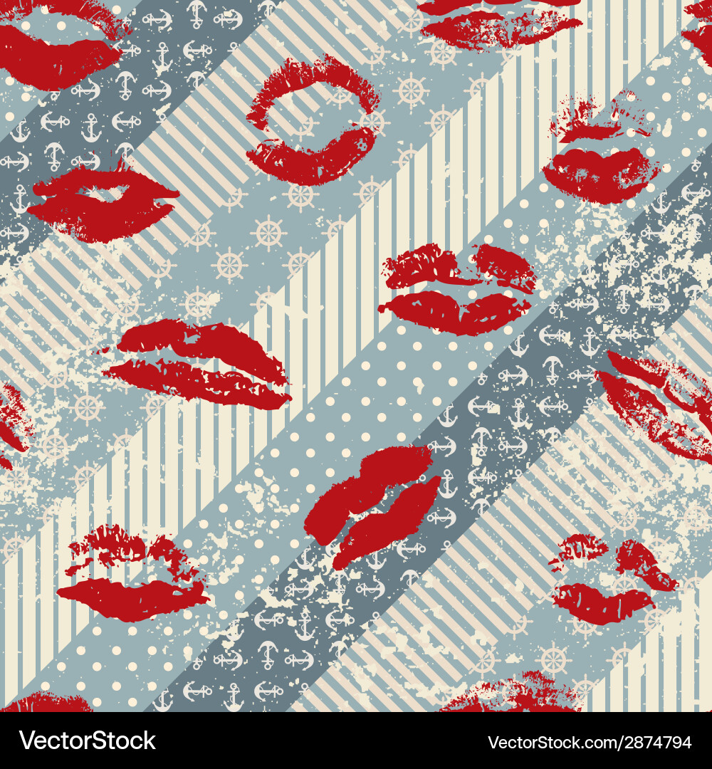 Grunge pattern in nautical style with imprints Vector Image