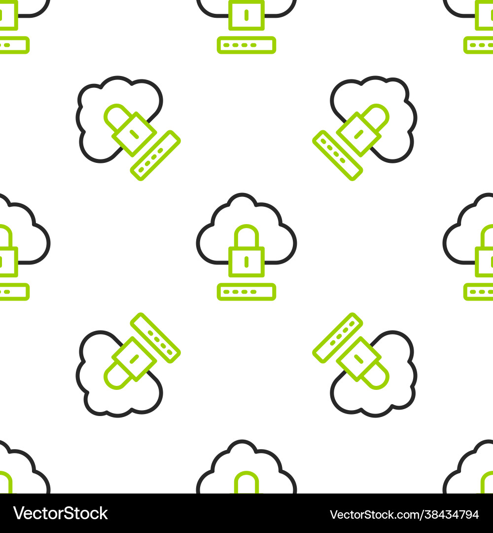 Line cloud computing lock icon isolated seamless Line cloud computing lock icon isolated seamless vector image
