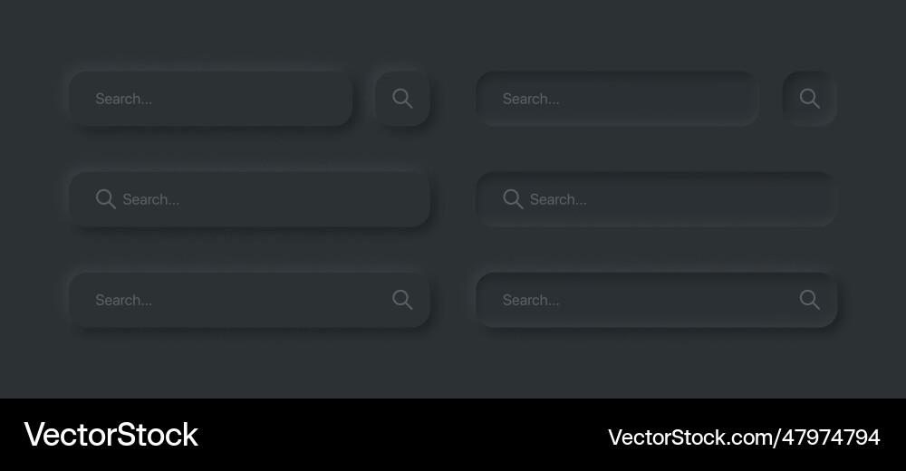 Neumorphic search bars dark ui design elements set vector image