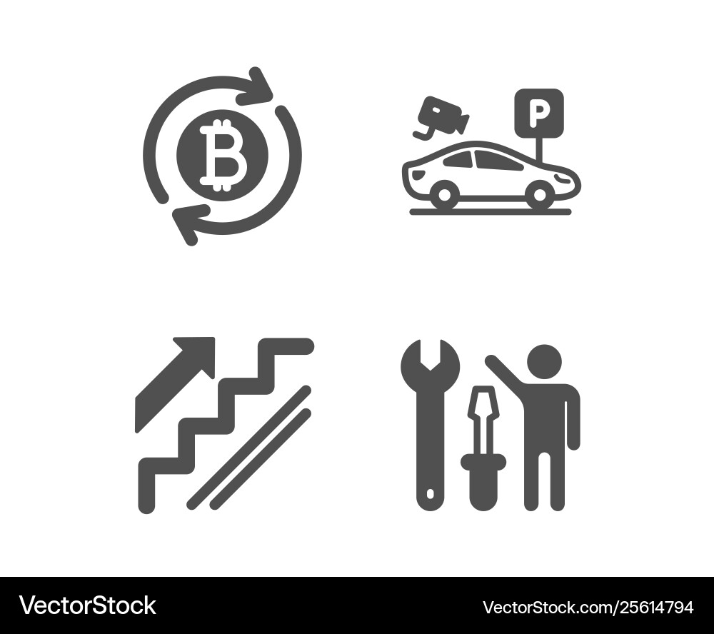 Parking security refresh bitcoin and stairs icons vector image