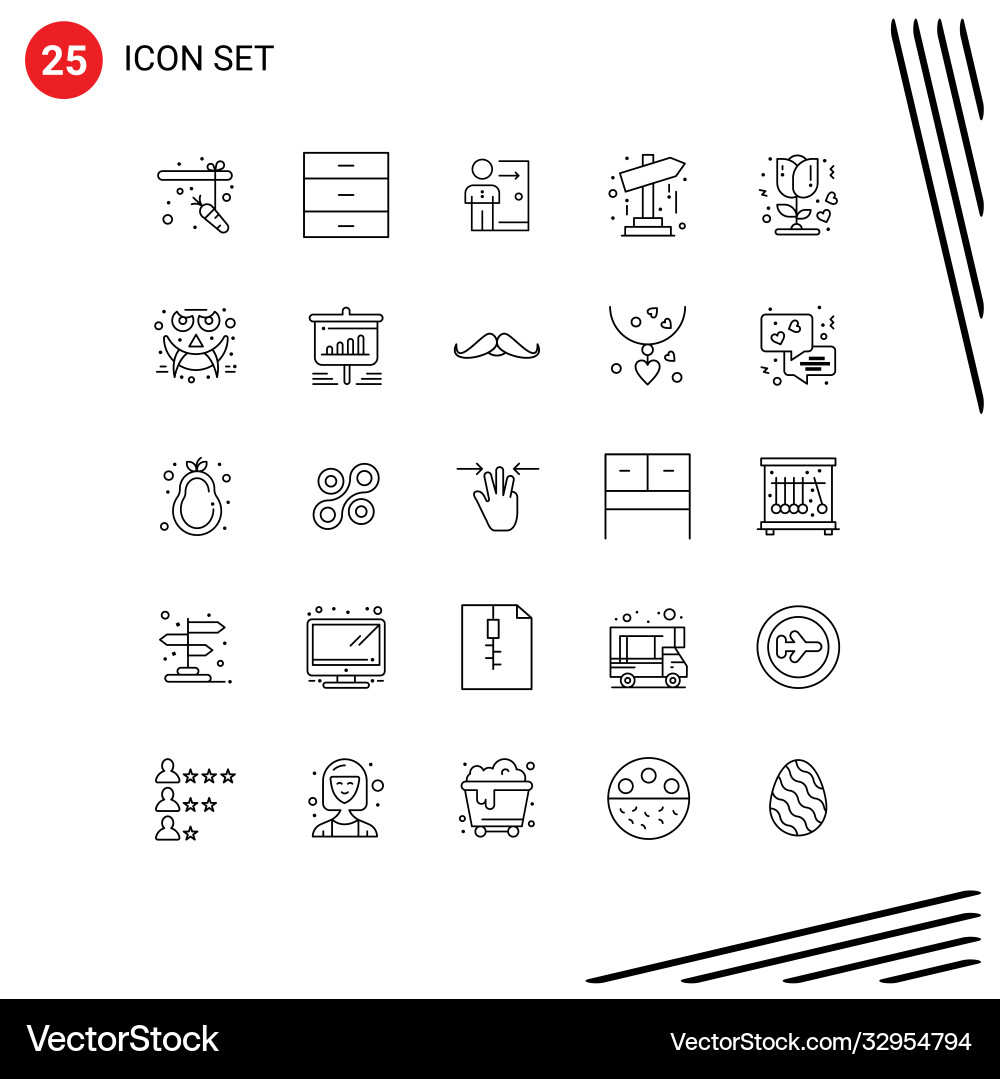 Pictograph set 25 simple lines startup map Vector Image