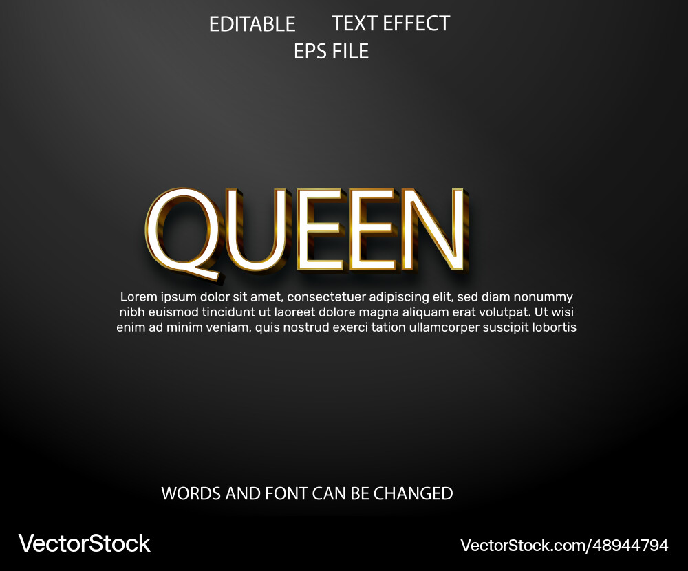 Queen editable text effect 3d font style use Queen editable text effect 3d font style use vector image