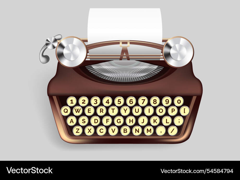 Realistic detailed 3d typewrite with empty paper Vector Image