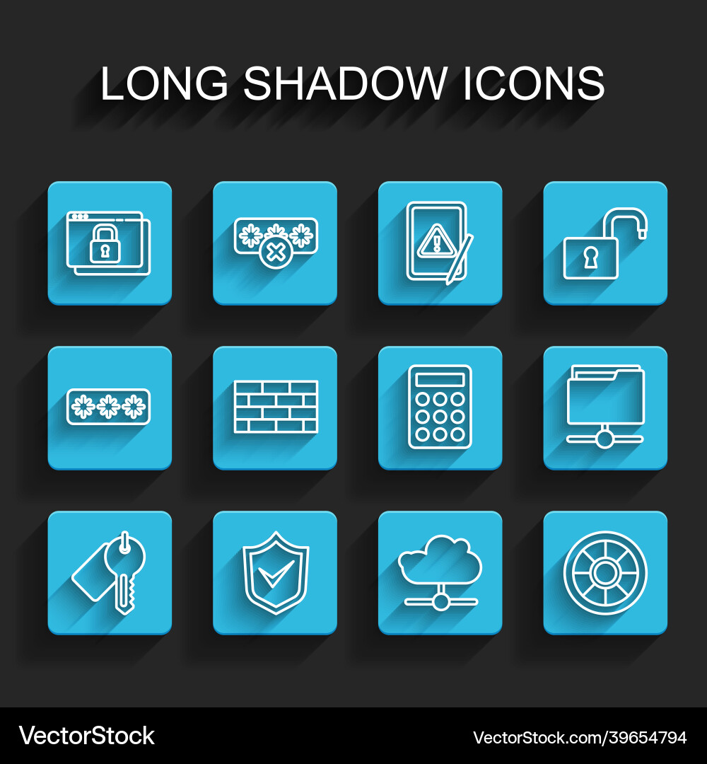 Set line marked key shield with check mark vector image