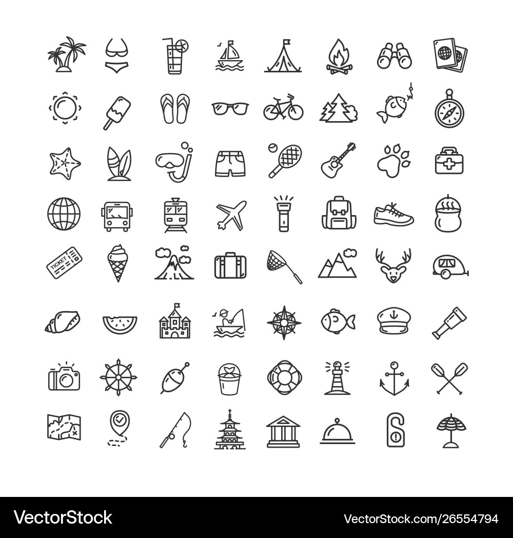 Summer holidays black thin line icon set Summer holidays black thin line icon set vector image