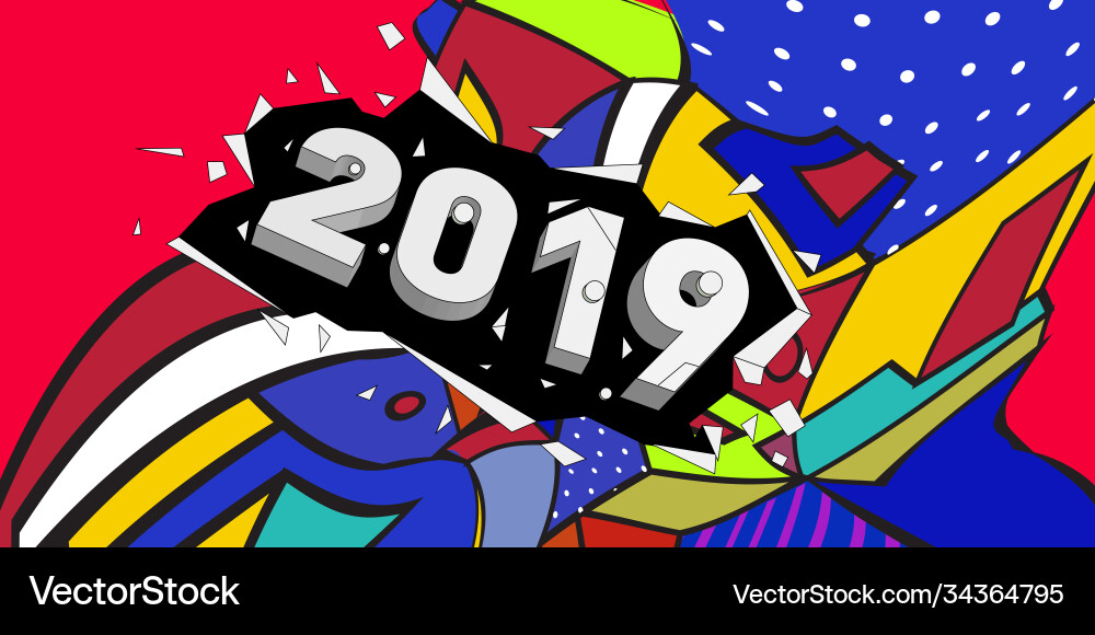2019 new year text with colorful abstract Vector Image
