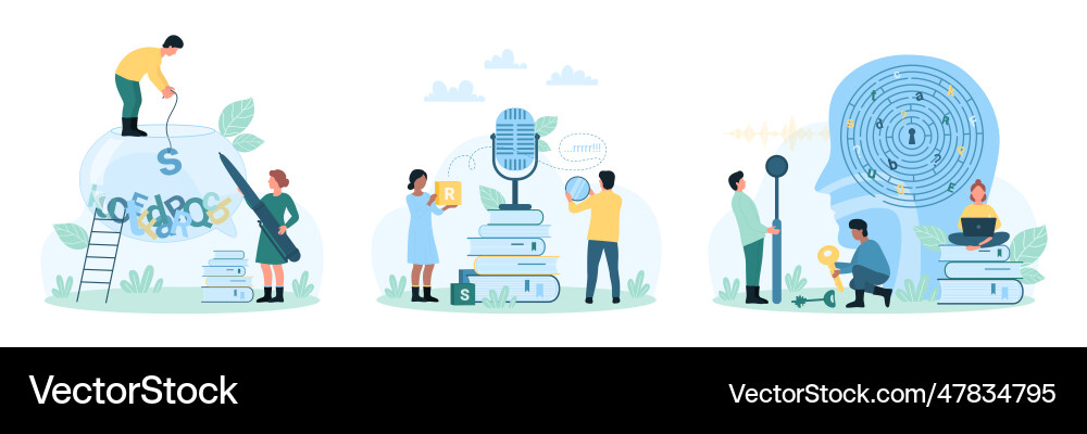 Difficulty in learning set tiny people work Difficulty in learning set tiny people work vector image