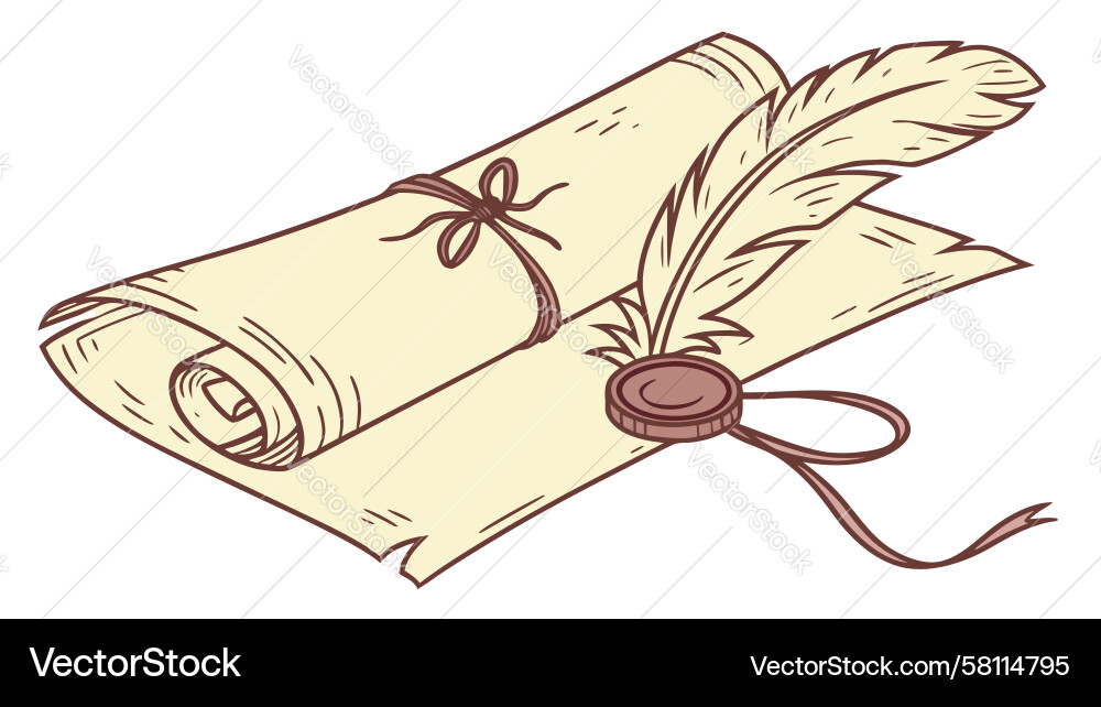 Elegant Rolled Scroll with Quill Vector Image