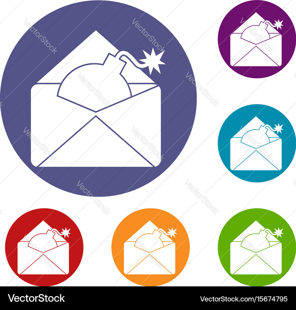 Envelope with bomb icons set vector image