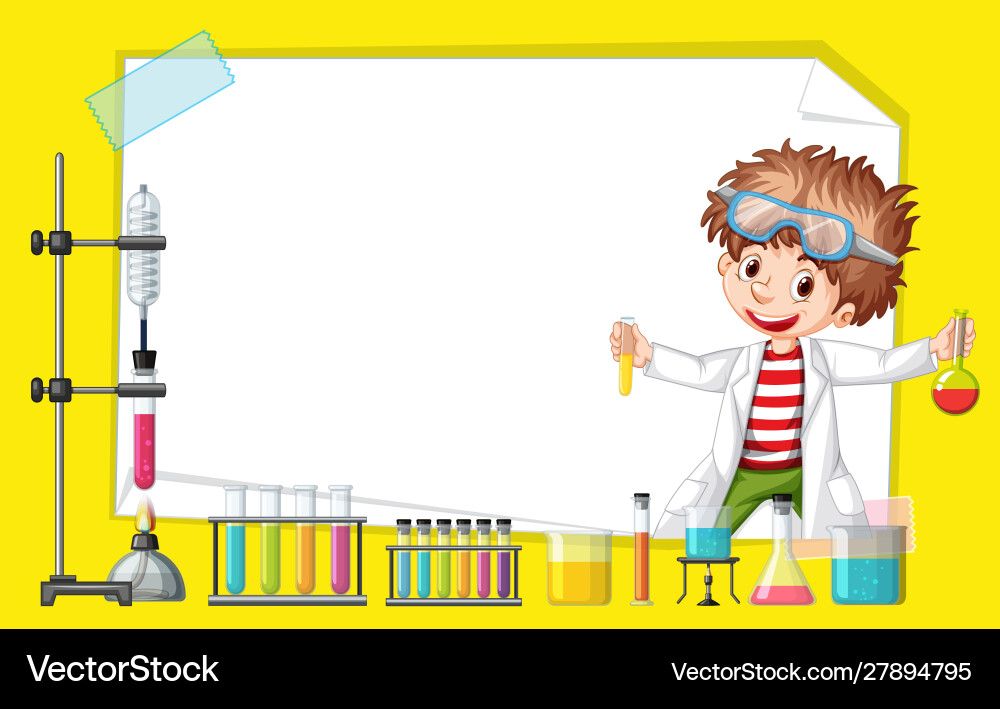 Frame template design with kid in science lab Frame template design with kid in science lab vector image